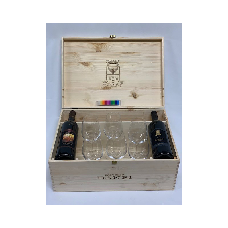 Banfi Brunello Di Montalcino Confezione Bicchieri + Segna Bicchieri 2  Bottiglie - 0,75cl - Box